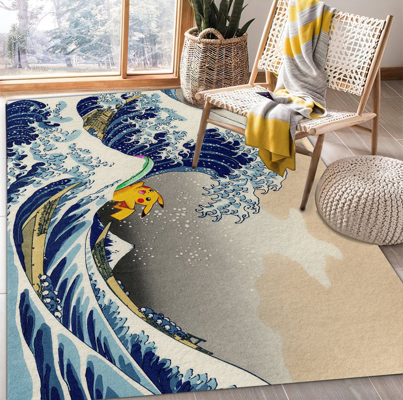 Pikachu The Great Wave Japan Pokemon Carpet Rug Home Room Decor