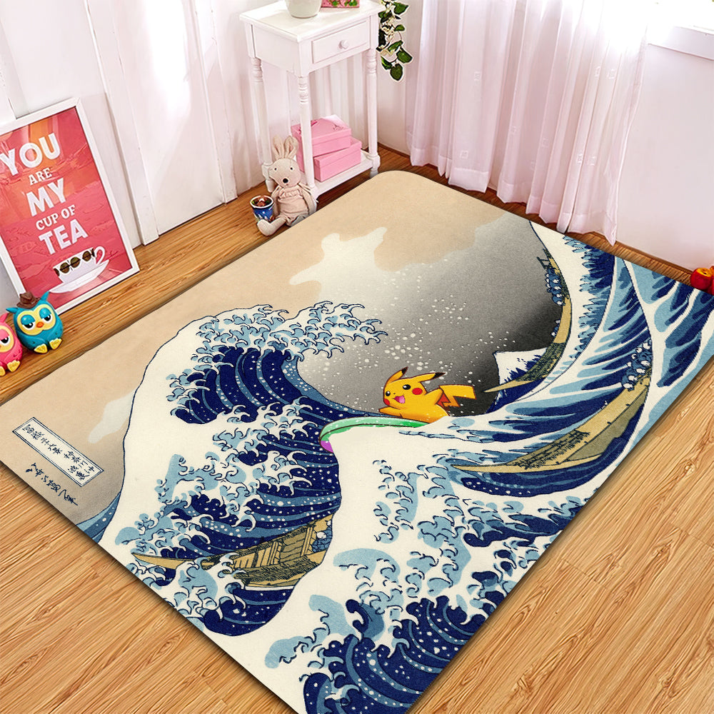 Pikachu Rectangle Rug Pikachu The Great Wave Japan Rectangular Area Rug