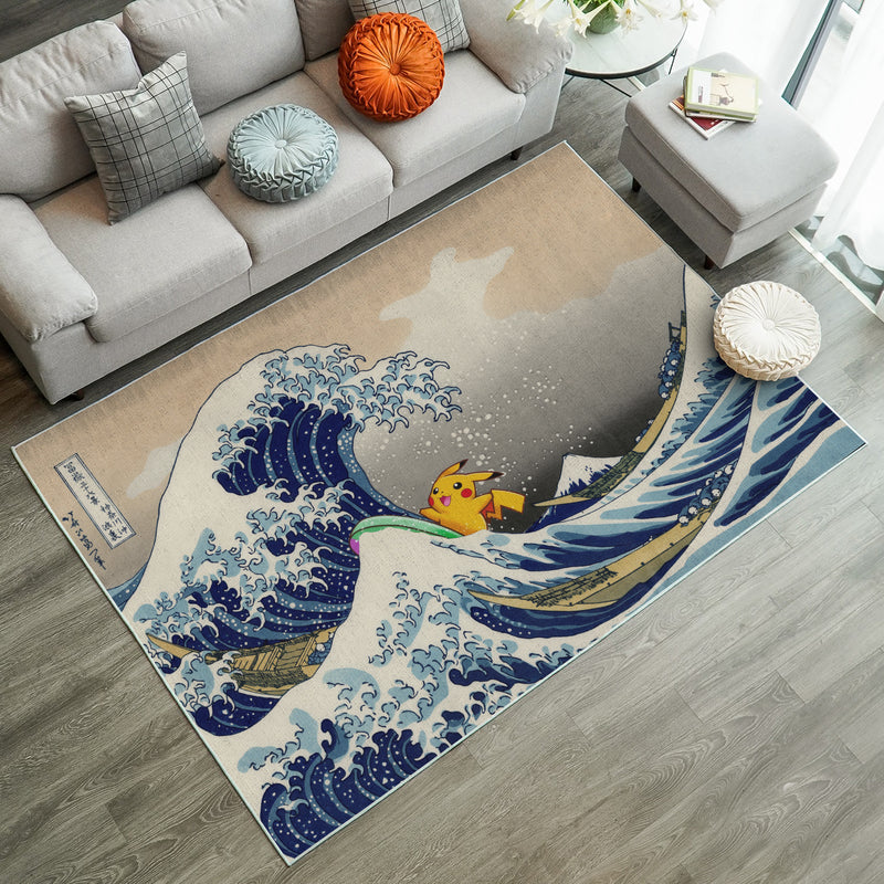 Pikachu The Great Wave Japan Pokemon Carpet Rug Home Room Decor