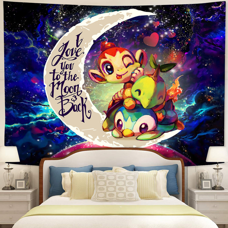Piplup Turtwig And Chimchar Gen 4 Love You To The Moon Galaxy Tapestry Room Decor Nearkii