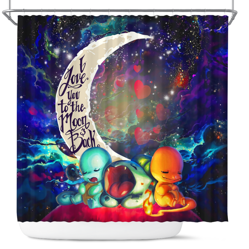 Pokemon Starter Cute Sleep Love You To The Moon Galaxy Shower Curtain Nearkii