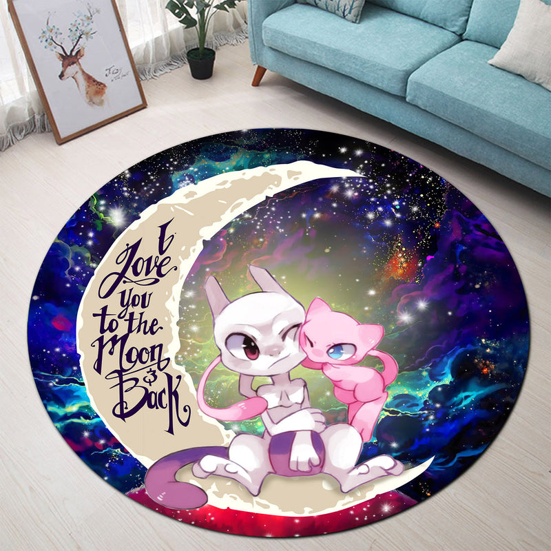 Pokemon Couple Mew Mewtwo Love You To The Moon Galaxy 2 Round Carpet Rug Bedroom Livingroom Home Decor Nearkii