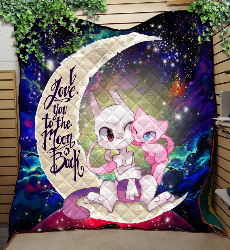Pokemon Couple Mew Mewtwo Love You To The Moon Galaxy Quilt Blanket Nearkii