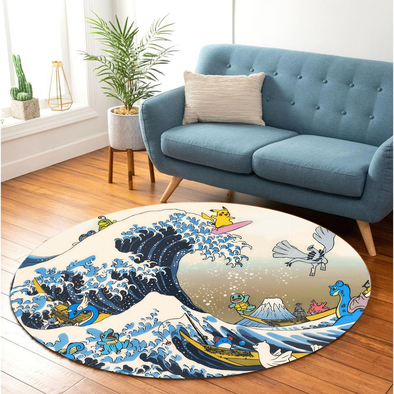 Pokemon The Great Wave Japan Round Carpet Rug Bedroom Livingroom Home Decor