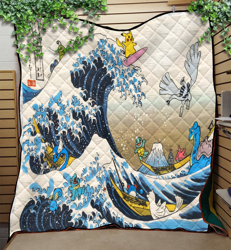 Pokemon The Great Wave Japan Quilt Blanket