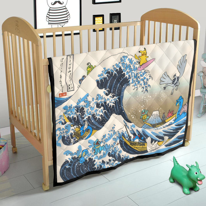 Pokemon The Great Wave Japan Quilt Blanket