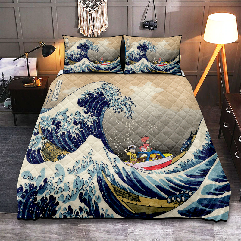 Ponyo On The Cliff By The Sea The Great Wave Ghibli Japan Quilt Bed Sets