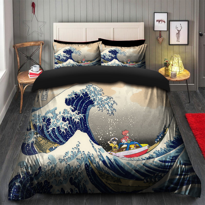 Ponyo On The Cliff By The Sea The Great Wave Ghibli Japan Bedding Set Duvet Cover And 2 Pillowcases