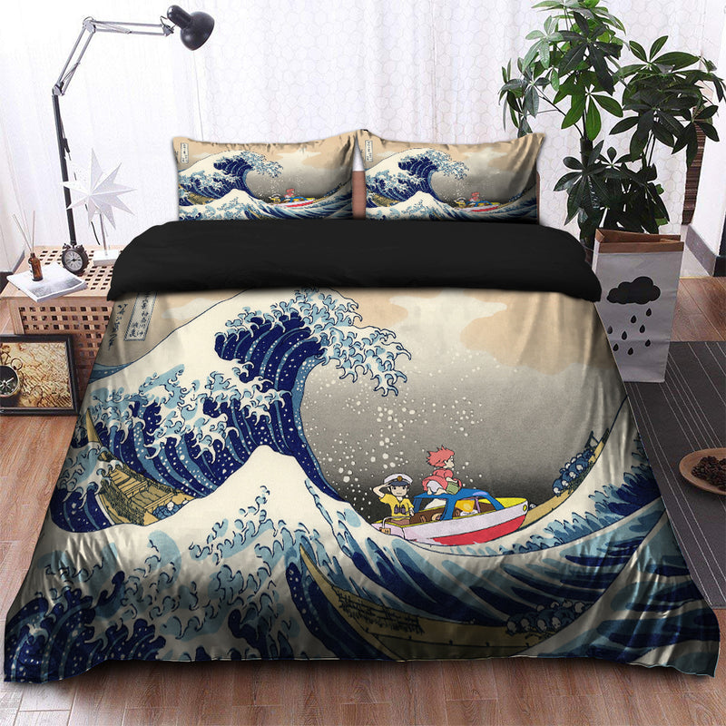 Ponyo On The Cliff By The Sea The Great Wave Ghibli Japan Bedding Set Duvet Cover And 2 Pillowcases