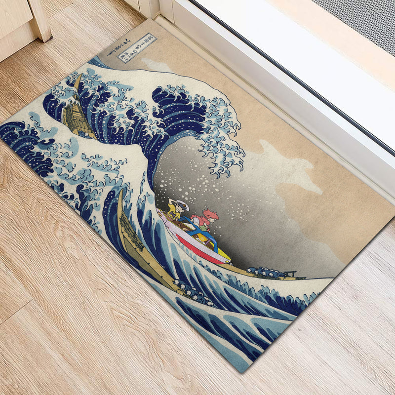 Ponyo On The Cliff By The Sea The Great Wave Ghibli Japan Doormat Home Decor