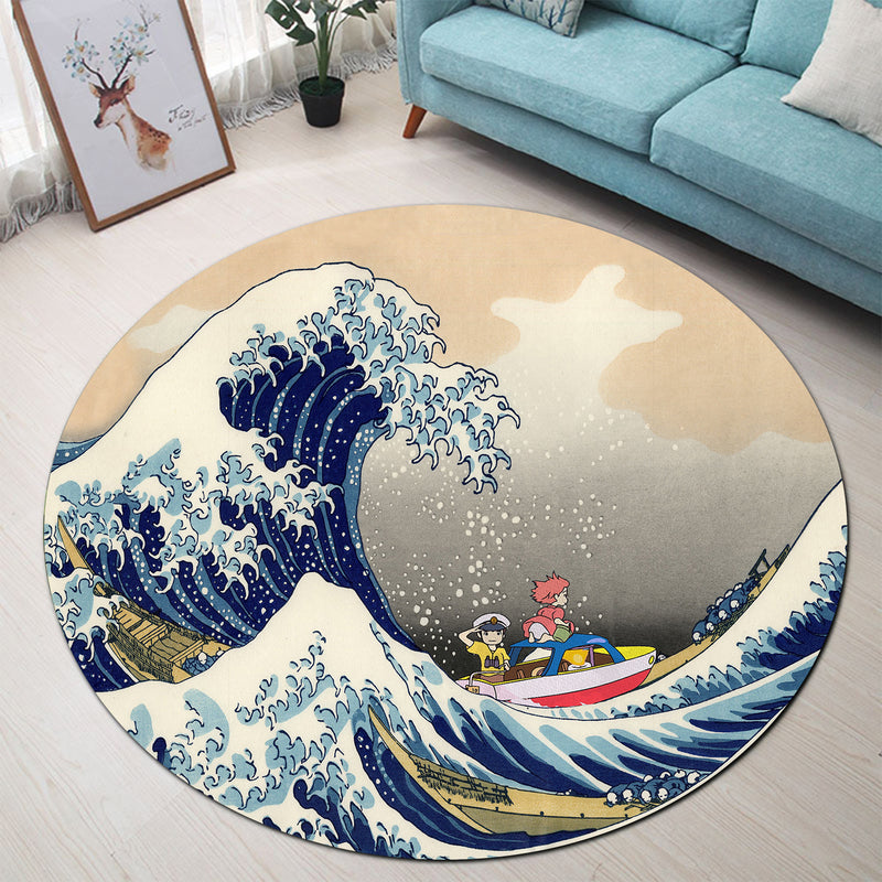 Ponyo On The Cliff By The Sea The Great Wave Japan Round Carpet Rug Bedroom Livingroom Home Decor