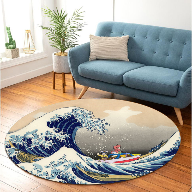 Ponyo On The Cliff By The Sea The Great Wave Japan Round Carpet Rug Bedroom Livingroom Home Decor