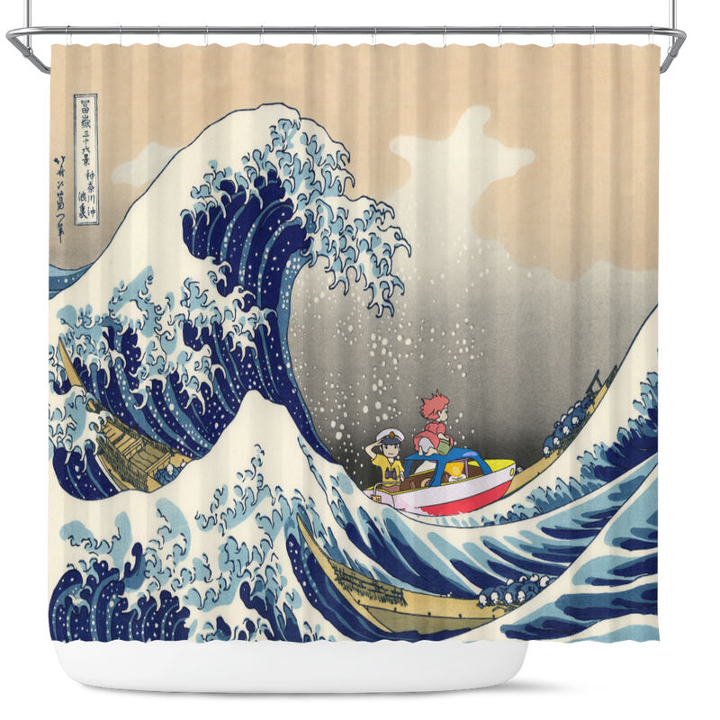 Ponyo On The Cliff By The Sea The Great Wave Ghibli Japan Shower Curtain