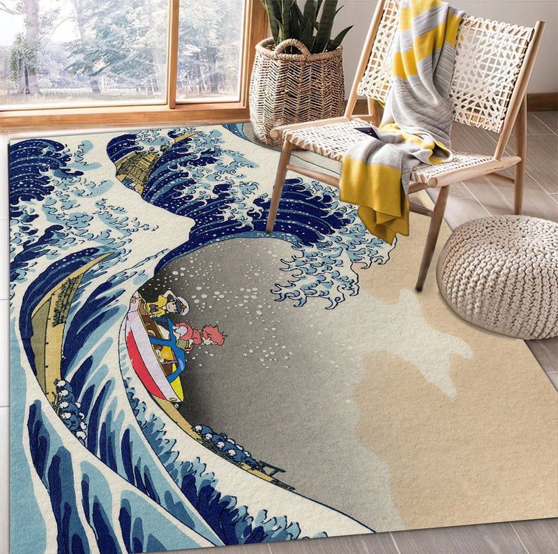 Ponyo On The Cliff By The Sea The Great Wave Ghibli Japan Carpet Rug Home Room Decor