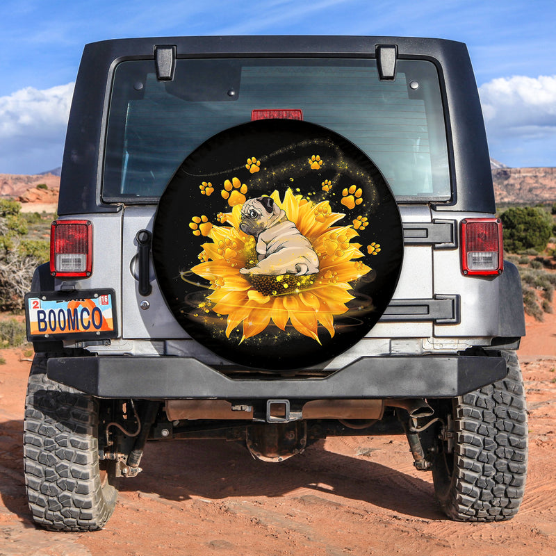 Pug Sunflower Spare Tire Cover Gift For Campers Nearkii