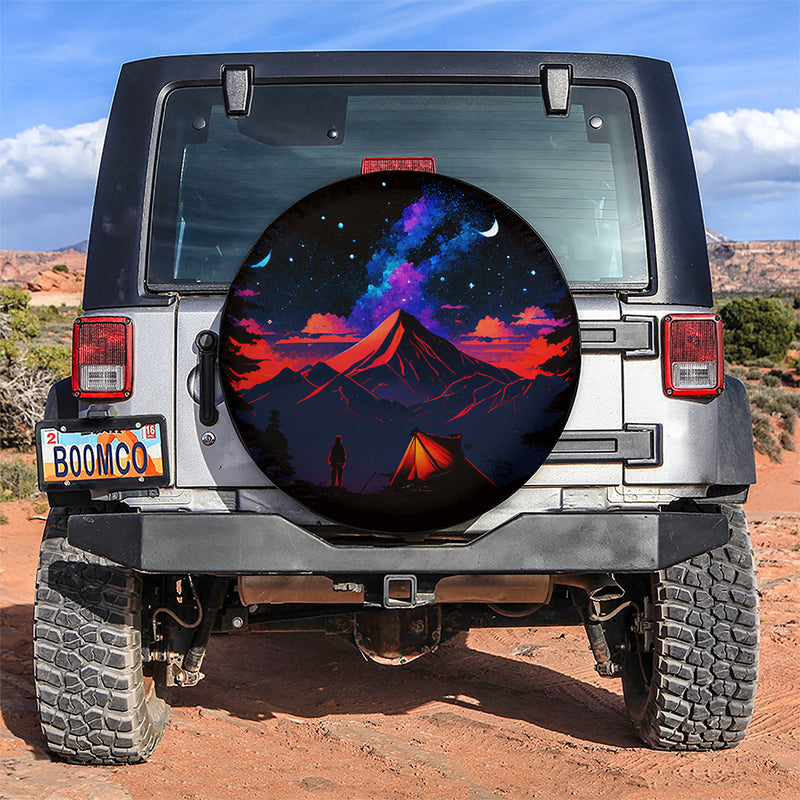 Night Sky Full Of Star Men And Mountains Jeep Car Spare Tire Covers Gift For Campers