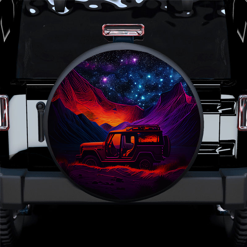 Colorful Big Moon Mountains Jeep Adventure Car Spare Tire Cover
