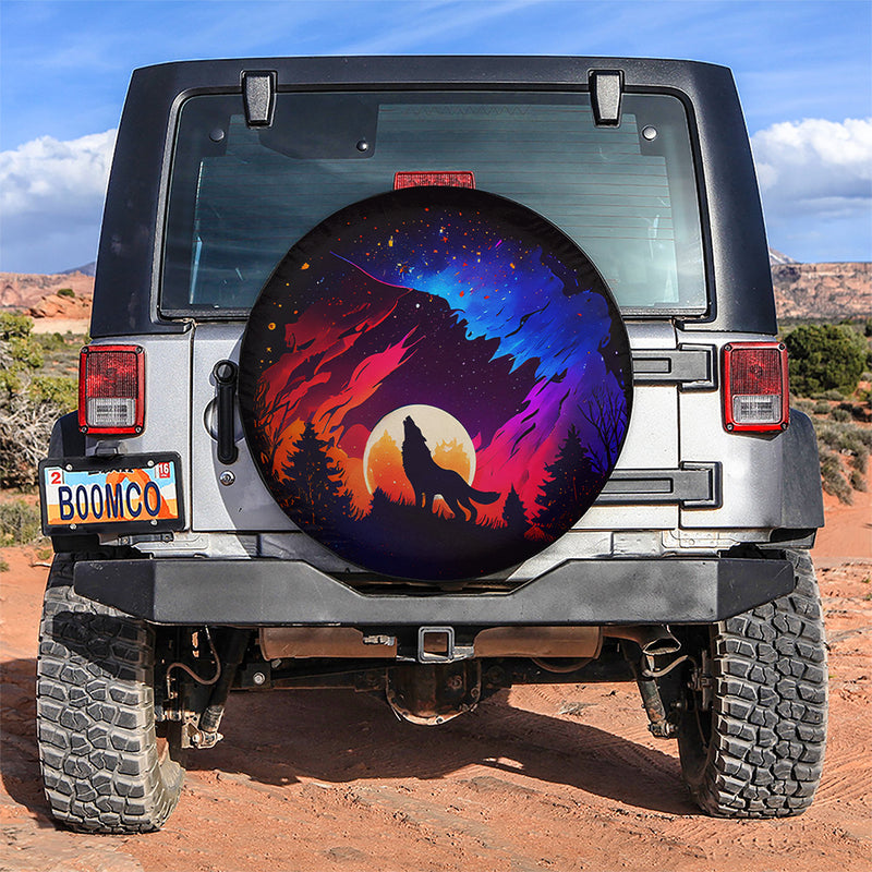 Night Sky Full Of Star Wolf Jeep Car Spare Tire Cover