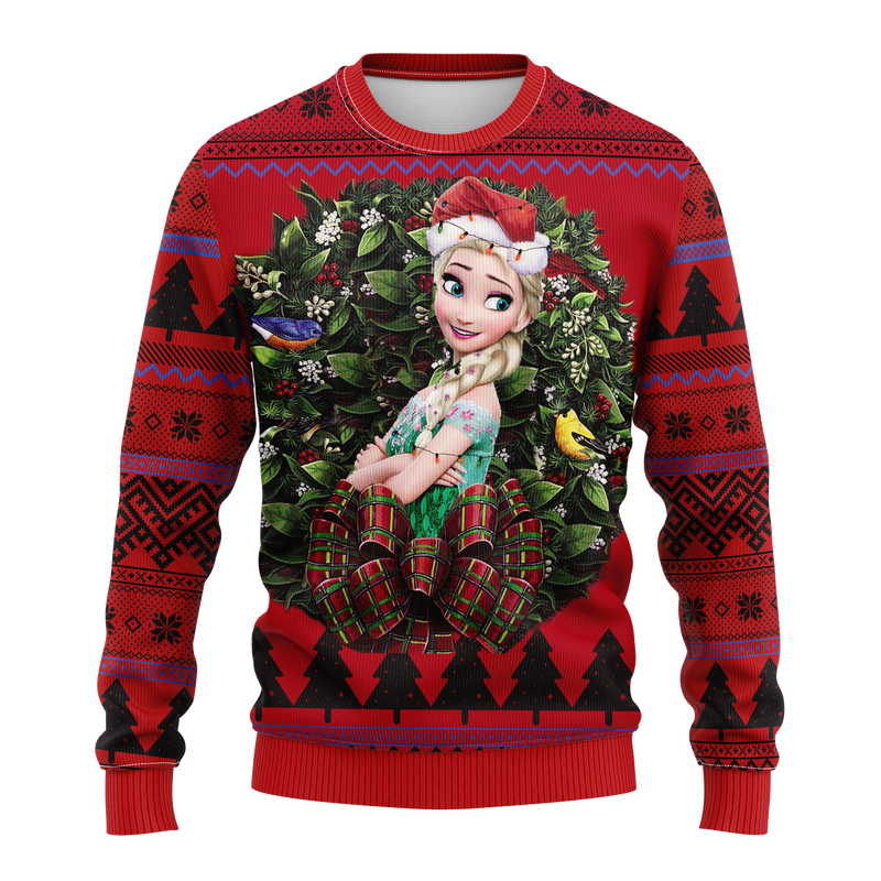 Queen Elsa Wearing Green Dress Noel Mc Ugly Christmas Sweater Thanksgiving Gift Nearkii