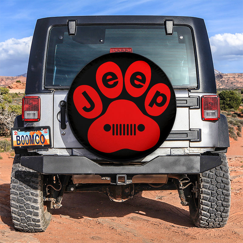 Red Jeep Paw Car Spare Tire Covers Gift For Campers