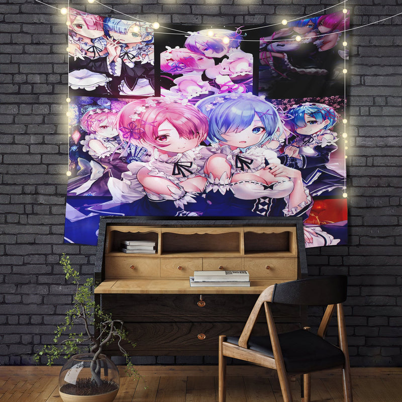 Ram And Rem Anime Girl Re Zero Tapestry Room Decor Nearkii