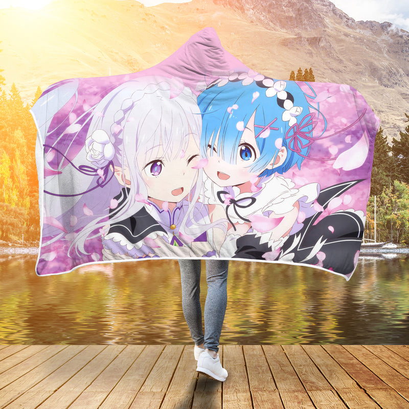 Ram And Rem Rezero Economy Hooded Blanket Nearkii