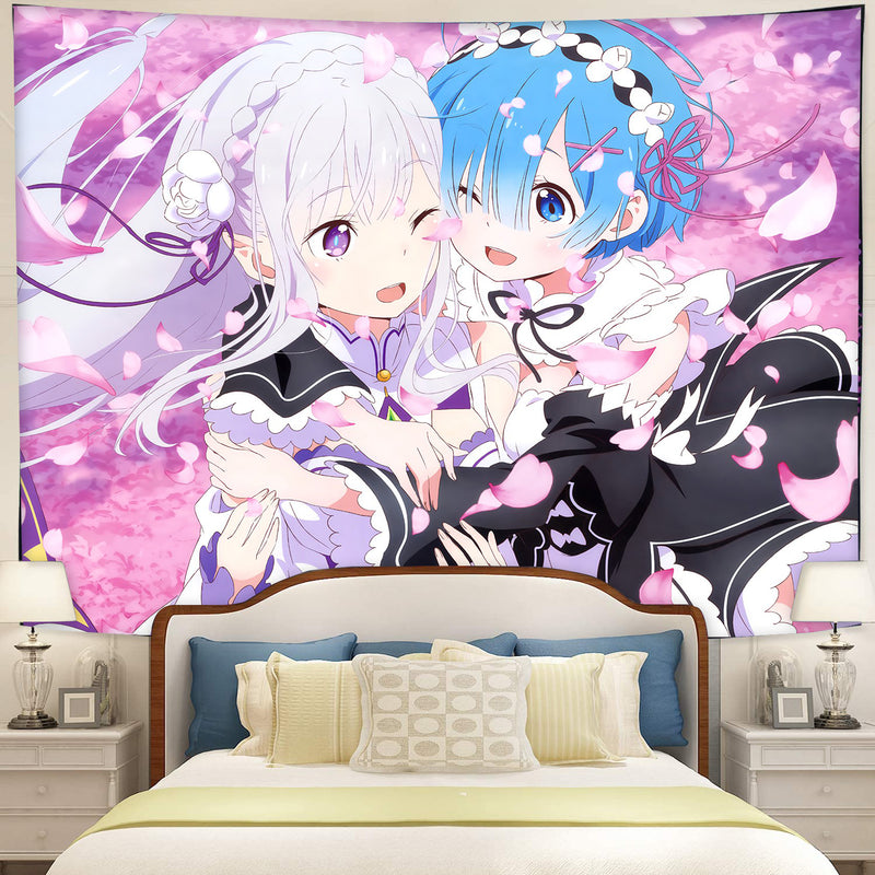 Ram And Emilia Rezero Anime Tapestry Room Decor Nearkii