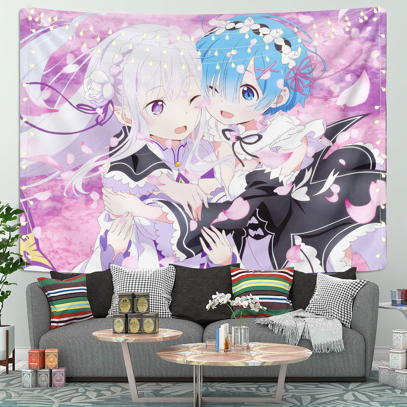 Ram And Emilia Rezero Anime Tapestry Room Decor Nearkii