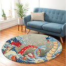 Red Vs Blue Gyarados The Great Wave Japan Round Rug