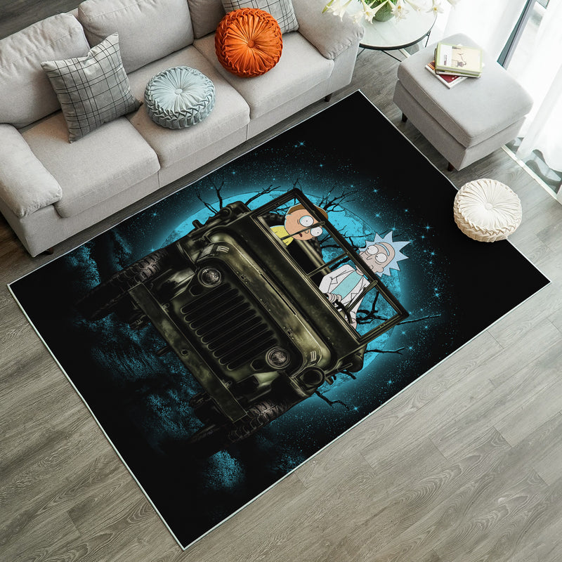 Rick And Morty Ride Jeep Funny Anime Moonlight Rug Carpet Rug Home Room Decor Nearkii