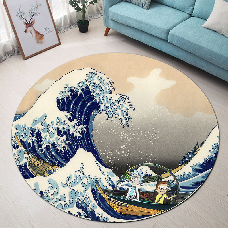 Rick And Morty The Great Wave Japan Round Carpet Rug Bedroom Livingroom Home Decor