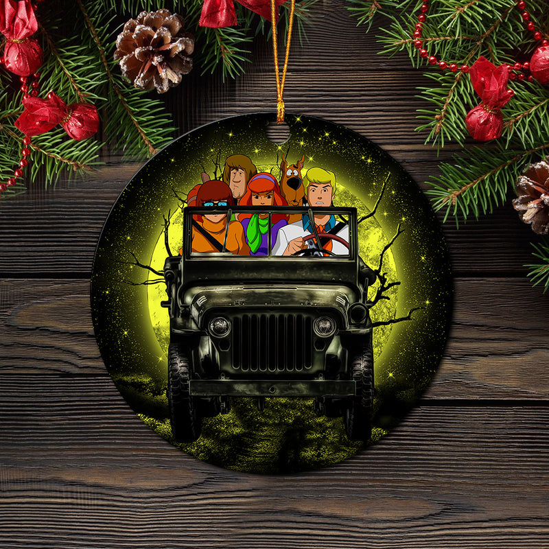 Scooby Doo Funny Drive Jeep Moonlight Halloween Mica Circle Ornament Perfect Gift For Holiday Nearkii