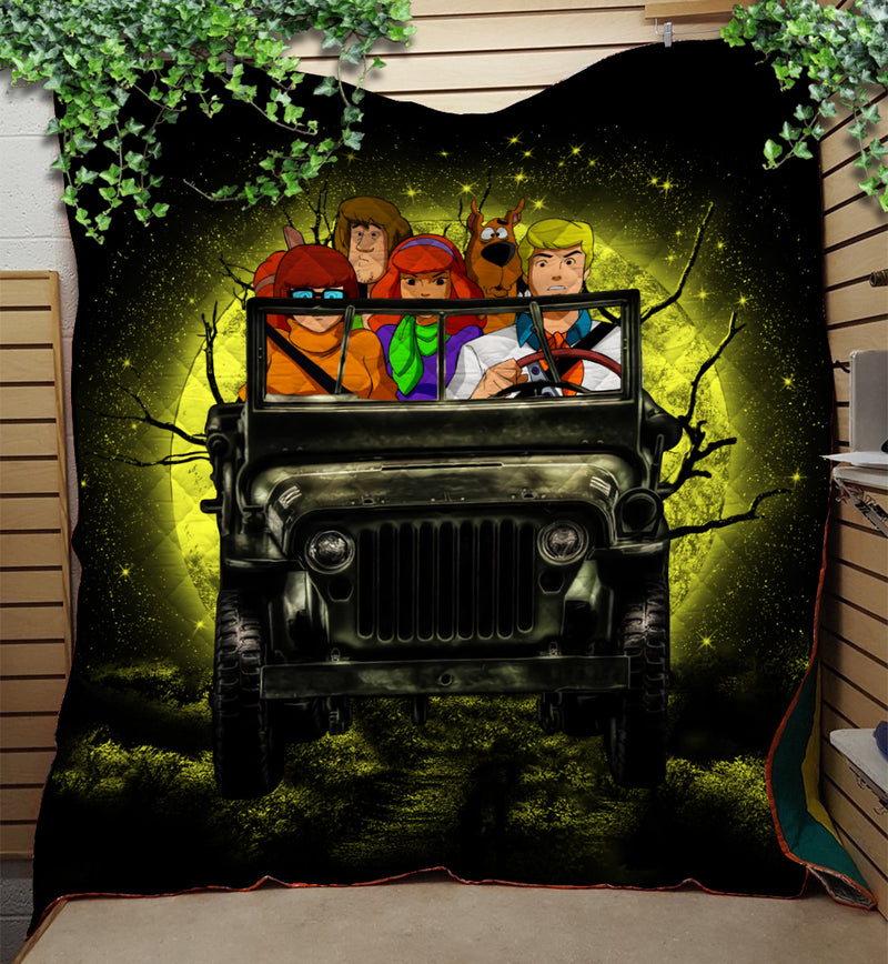 Scooby Doo Drive Jeep Funny Moonlight Halloween Quilt Blanket Nearkii