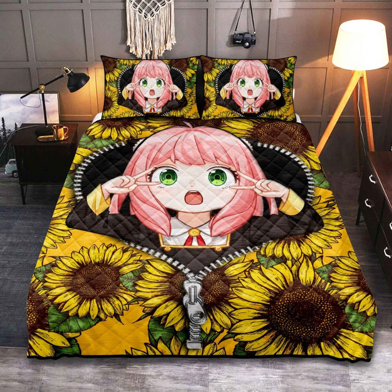 Anya Cute Spy X Family Sunflower Zipper Quilt Bed Sets Nearkii