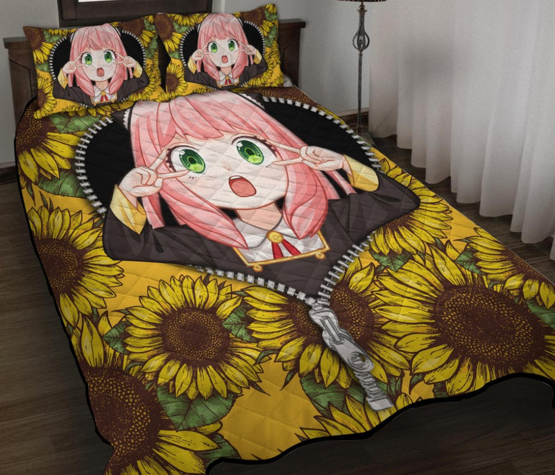Anya Cute Spy X Family Sunflower Zipper Quilt Bed Sets Nearkii