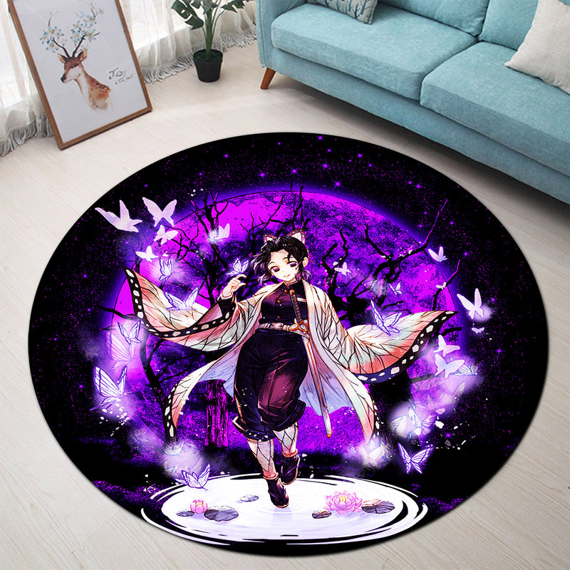 Shinobu Demon Slayer Moonlight Round Carpet Rug Bedroom Livingroom Home Decor Nearkii