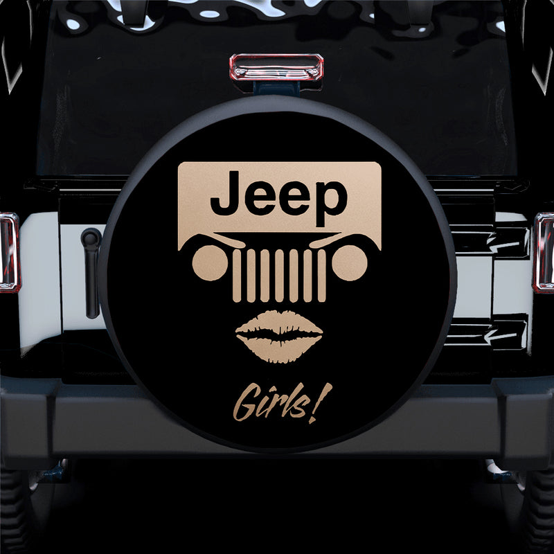 Cream White Jeep Girl Car Spare Tire Covers Gift For Campers Nearkii