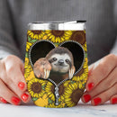 Sloth Cute Sunflower Wine Tumbler Nearkii