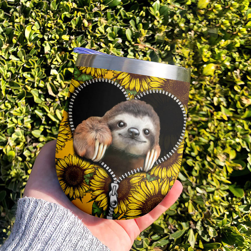 Sloth Cute Sunflower Wine Tumbler Nearkii