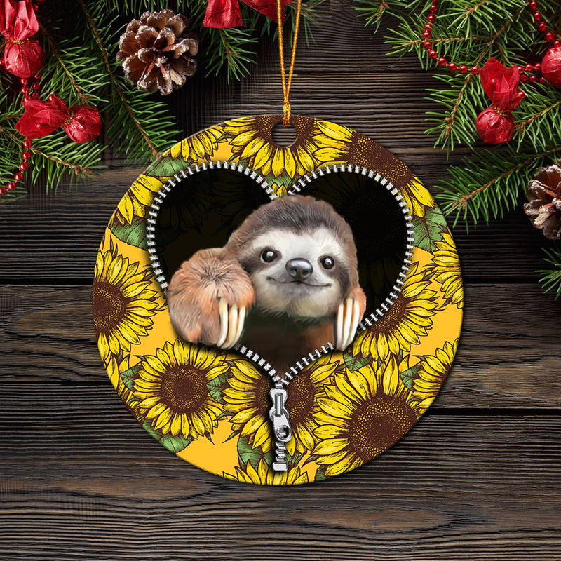Sloth Cute Sunflower Zipper Mica Circle Ornament Perfect Gift For Holiday Nearkii