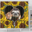 Sloth Cute Sunflower Zipper Shower Curtain