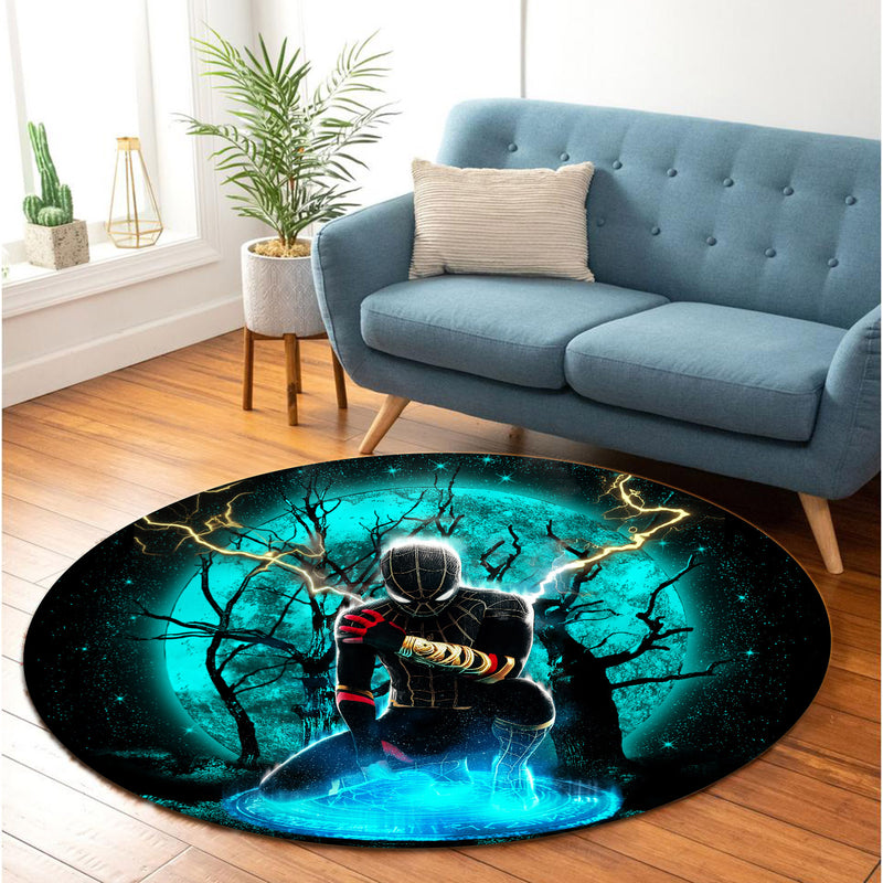 Spider Man Black Suit No Way Home Moonlight Round Carpet Rug Bedroom Livingroom Home Decor Nearkii