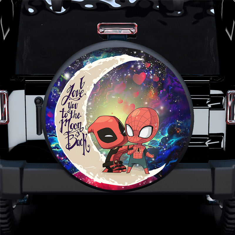 Spiderman And Deadpool Couple Love You To The Moon Galaxy Spare Tire Covers Gift For Campers Nearkii