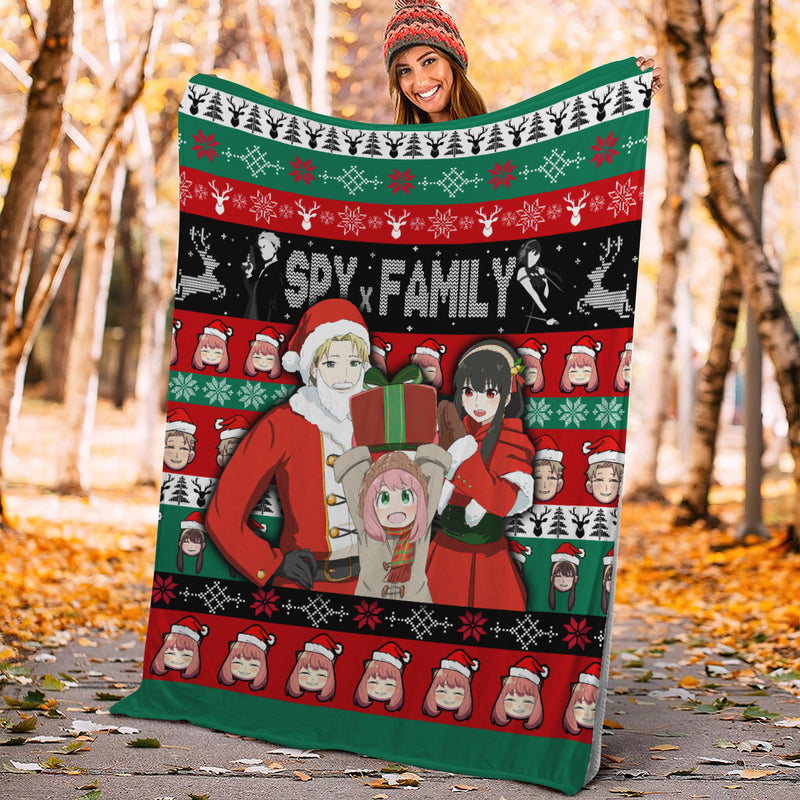 Spy X Family Loid Yor And Anya Ugly Christmas Premium Blanket Nearkii