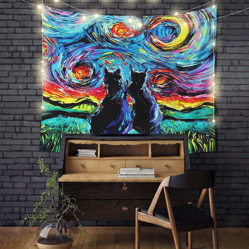 Starry Night Black Cats Tapestry Room Decor Nearkii