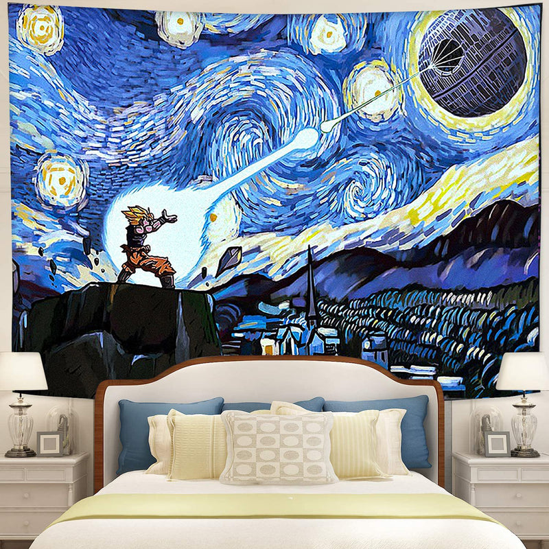 Starry Night Goku Vs Deadstar Tapestry Room Decor Nearkii