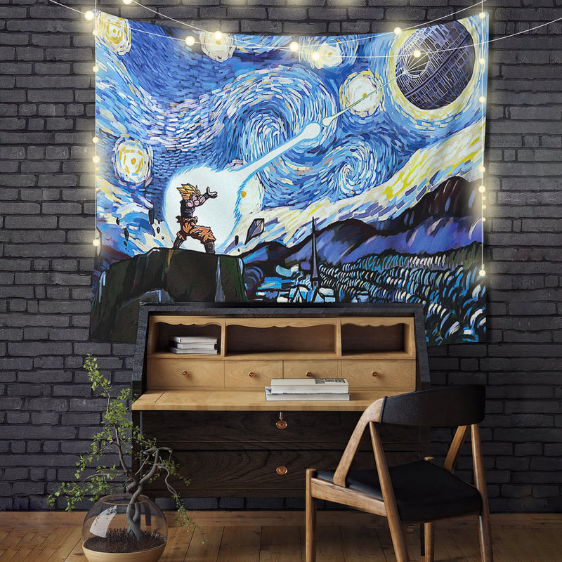 Starry Night Goku Vs Deadstar Tapestry Room Decor Nearkii