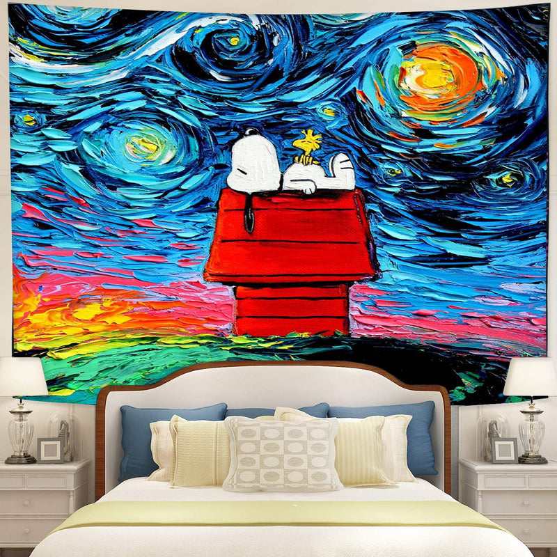 Starry Night Snoopy Dog Tapestry Room Decor Nearkii