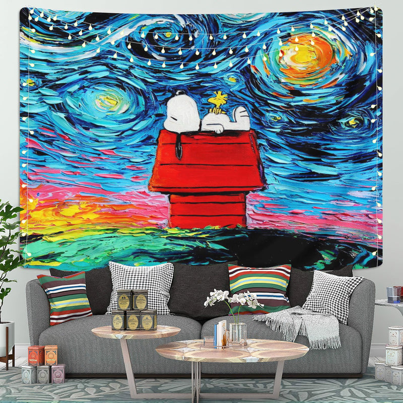 Starry Night Snoopy Dog Tapestry Room Decor Nearkii