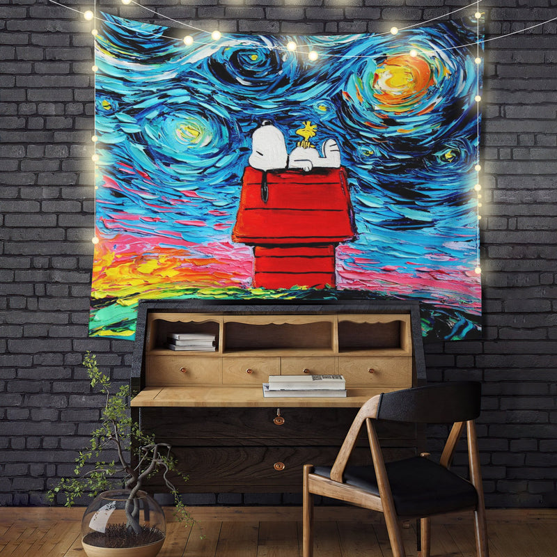 Starry Night Snoopy Dog Tapestry Room Decor Nearkii